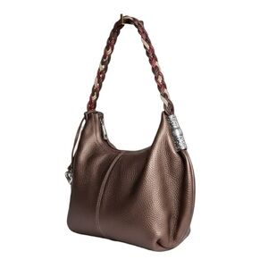 Brighton NWOT Braided Strap Pebbled Leather Hobo in Bronze with Heart Charm